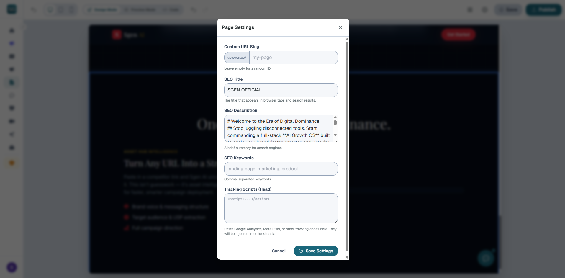Custom URL Slug Setup Dialog
